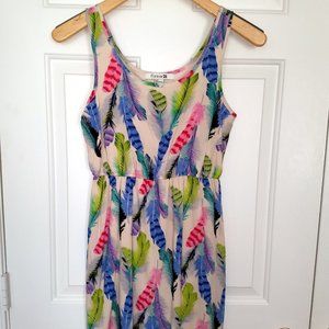 Multi-Colored Feather Pattern Sleeveless Dress